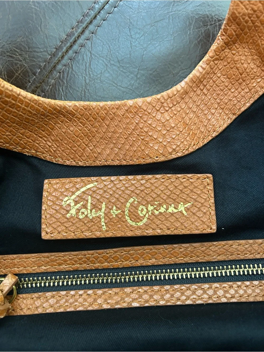 Foley + Corinna Brown Snake Embossed Large Tote Handbag Y2K Gold Hardware